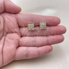 Oro Laminado Stud Earring, Gold Filled Style with White Cubic Zirconia, Polished, Golden Finish, 02.344.0252