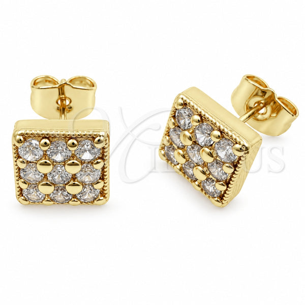 Oro Laminado Stud Earring, Gold Filled Style with White Cubic Zirconia, Polished, Golden Finish, 02.344.0252