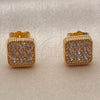 Oro Laminado Stud Earring, Gold Filled Style with White Cubic Zirconia, Polished, Golden Finish, 02.344.0253