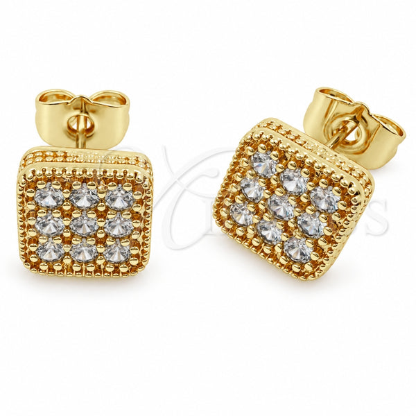 Oro Laminado Stud Earring, Gold Filled Style with White Cubic Zirconia, Polished, Golden Finish, 02.344.0253