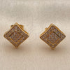 Oro Laminado Stud Earring, Gold Filled Style with White Cubic Zirconia, Polished, Golden Finish, 02.344.0254