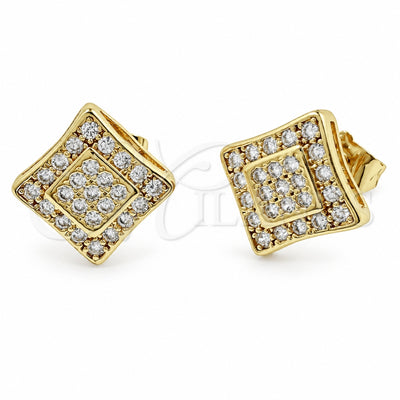 Oro Laminado Stud Earring, Gold Filled Style with White Cubic Zirconia, Polished, Golden Finish, 02.344.0254