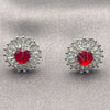 White Gold Filled Stud Earring, Cluster and Baguette Design, with Garnet and White Cubic Zirconia, Polished, Rhodium Finish, 02.344.0174.1