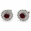 White Gold Filled Stud Earring, Cluster and Baguette Design, with Garnet and White Cubic Zirconia, Polished, Rhodium Finish, 02.344.0174.1