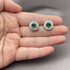 White Gold Filled Stud Earring, Cluster and Baguette Design, with Green and White Cubic Zirconia, Polished, Rhodium Finish, 02.344.0174.2