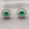 White Gold Filled Stud Earring, Cluster and Baguette Design, with Green and White Cubic Zirconia, Polished, Rhodium Finish, 02.344.0174.2