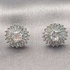 White Gold Filled Stud Earring, Cluster and Baguette Design, with White Cubic Zirconia, Polished, Rhodium Finish, 02.344.0174.3