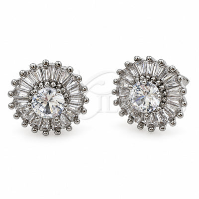 White Gold Filled Stud Earring, Cluster and Baguette Design, with White Cubic Zirconia, Polished, Rhodium Finish, 02.344.0174.3