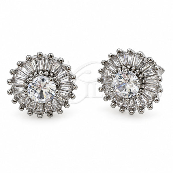 White Gold Filled Stud Earring, Cluster and Baguette Design, with White Cubic Zirconia, Polished, Rhodium Finish, 02.344.0174.3