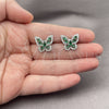 White Gold Filled Stud Earring, Butterfly and Baguette Design, with Green and White Cubic Zirconia, Polished, Rhodium Finish, 02.344.0180.3