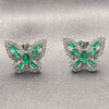 White Gold Filled Stud Earring, Butterfly and Baguette Design, with Green and White Cubic Zirconia, Polished, Rhodium Finish, 02.344.0180.3