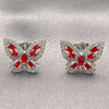 White Gold Filled Stud Earring, Butterfly and Baguette Design, with Garnet and White Cubic Zirconia, Polished, Rhodium Finish, 02.344.0180.4