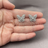 White Gold Filled Stud Earring, Butterfly and Baguette Design, with White Cubic Zirconia, Polished, Rhodium Finish, 02.344.0180.5
