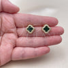 Oro Laminado Stud Earring, Gold Filled Style Four-leaf Clover and Cluster Design, with Green Cubic Zirconia and White Micro Pave, Polished, Golden Finish, 02.283.0151.7
