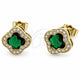Arete Dormilona 02.283.0151.7 Oro Laminado, Diseño de Trébol de Cuatro Hojas y Cluster, con Zirconia Cubica Verde y Micro Pave Blanca, Pulido, Tono Dorado