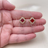 Oro Laminado Stud Earring, Gold Filled Style Four-leaf Clover and Cluster Design, with Garnet Cubic Zirconia and White Micro Pave, Polished, Golden Finish, 02.283.0151.8