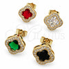 Oro Laminado Stud Earring, Gold Filled Style Four-leaf Clover and Cluster Design, with Garnet Cubic Zirconia and White Micro Pave, Polished, Golden Finish, 02.283.0151.8