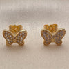 Oro Laminado Stud Earring, Gold Filled Style Butterfly Design, with White Cubic Zirconia, Polished, Golden Finish, 02.344.0259