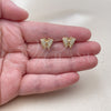 Oro Laminado Stud Earring, Gold Filled Style Butterfly Design, with White Micro Pave, Polished, Golden Finish, 02.344.0210.1