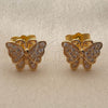 Oro Laminado Stud Earring, Gold Filled Style Butterfly Design, with White Micro Pave, Polished, Golden Finish, 02.344.0210.1