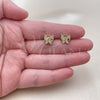 Oro Laminado Stud Earring, Gold Filled Style Butterfly Design, with White Micro Pave, Polished, Golden Finish, 02.344.0260