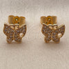 Oro Laminado Stud Earring, Gold Filled Style Butterfly Design, with White Micro Pave, Polished, Golden Finish, 02.344.0260