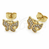 Oro Laminado Stud Earring, Gold Filled Style Butterfly Design, with White Micro Pave, Polished, Golden Finish, 02.344.0260