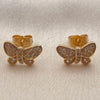 Oro Laminado Stud Earring, Gold Filled Style Butterfly Design, with White Cubic Zirconia, Polished, Golden Finish, 02.344.0261
