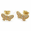 Oro Laminado Stud Earring, Gold Filled Style Butterfly Design, with White Cubic Zirconia, Polished, Golden Finish, 02.344.0261