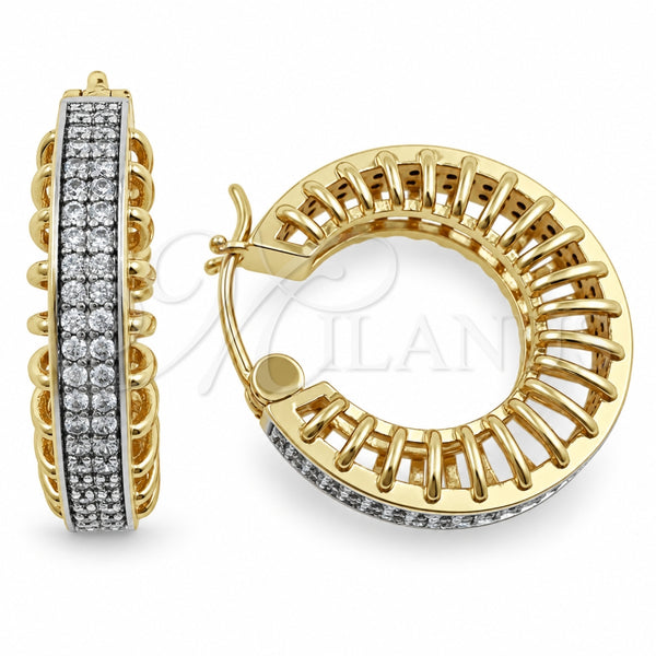 Oro Laminado Small Hoop, Gold Filled Style with White Micro Pave, Polished, Two Tone, 02.474.0001.1.25