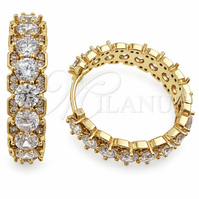 Oro Laminado Huggie Hoop, Gold Filled Style Cluster Design, with White Cubic Zirconia and White Micro Pave, Polished, Golden Finish, 02.474.0002.25