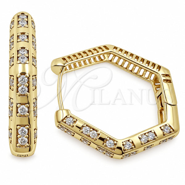 Oro Laminado Huggie Hoop, Gold Filled Style with White Cubic Zirconia, Polished, Golden Finish, 02.474.0003.30