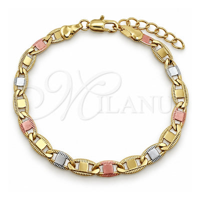 Oro Laminado Basic Bracelet, Gold Filled Style Mariner Design, Polished, Tricolor, 04.63.1417.1.07 (05 MM Thickness, 7 Inches Length)