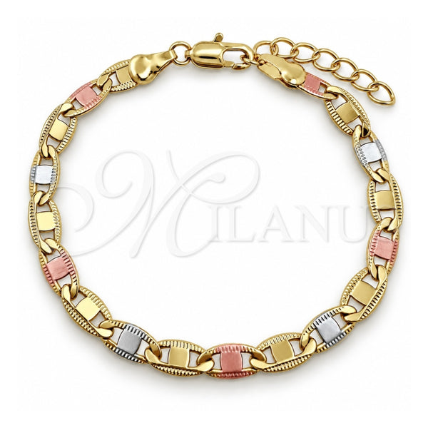 Oro Laminado Basic Bracelet, Gold Filled Style Mariner Design, Polished, Tricolor, 04.63.1417.1.07 (05 MM Thickness, 7 Inches Length)