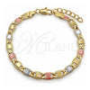 Oro Laminado Basic Bracelet, Gold Filled Style Mariner Design, Polished, Tricolor, 04.63.1417.1.07 (05 MM Thickness, 7 Inches Length)