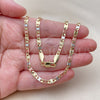 Oro Laminado Basic Necklace, Gold Filled Style Mariner Design, Diamond Cutting Finish, Tricolor, 04.213.0348.1.24 (04 MM Thickness, 24 Inches Length)