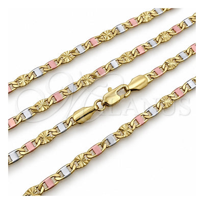 Oro Laminado Basic Necklace, Gold Filled Style Mariner Design, Diamond Cutting Finish, Tricolor, 04.213.0348.1.24 (04 MM Thickness, 24 Inches Length)