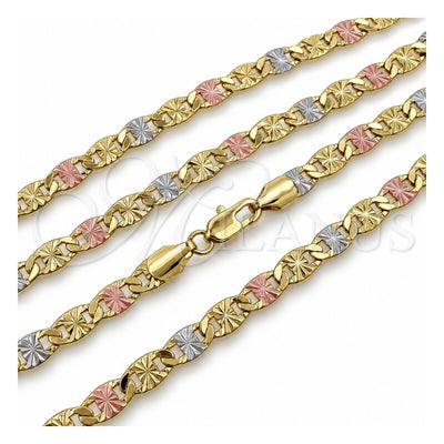 Oro Laminado Basic Necklace, Gold Filled Style Mariner Design, Diamond Cutting Finish, Tricolor, 03.213.0353.24 (Thickness, 24 Inches Length)