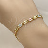 Oro Laminado Fancy Bracelet, Gold Filled Style Diamond Cutting Finish, Tricolor, 04.213.0391.07 (Thickness, 8 Inches Length)