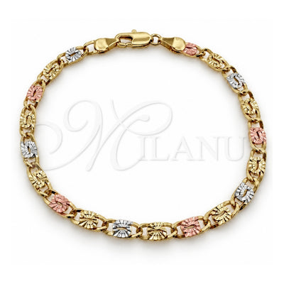 Oro Laminado Fancy Bracelet, Gold Filled Style Diamond Cutting Finish, Tricolor, 04.213.0391.07 (Thickness, 8 Inches Length)