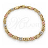 Oro Laminado Fancy Bracelet, Gold Filled Style Diamond Cutting Finish, Tricolor, 04.213.0391.07 (Thickness, 8 Inches Length)