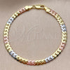 Oro Laminado Fancy Bracelet, Gold Filled Style Miami Cuban Design, Polished, Tricolor, 04.213.0392.07 (Thickness, 8 Inches Length)