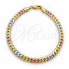 Oro Laminado Fancy Bracelet, Gold Filled Style Miami Cuban Design, Polished, Tricolor, 04.213.0392.07 (Thickness, 8 Inches Length)