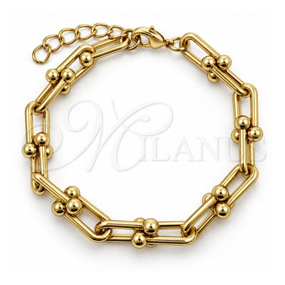Oro Laminado Fancy Bracelet, Gold Filled Style Horseshoe and Oval Bar Design, Polished, Golden Finish, 03.213.0456.07 (08 MM Thickness, 7 Inches Length)