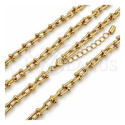 Oro Laminado Fancy Necklace, Gold Filled Style Horseshoe and Oval Bar Design, Polished, Golden Finish, 04.213.0393.18 (07 MM Thickness, 18 Inches Length)