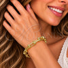 Oro Laminado Fancy Bracelet, Gold Filled Style Horseshoe and Oval Bar Design, Polished, Golden Finish, 03.213.0458.07 (Thickness, 7 Inches Length)