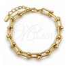 Oro Laminado Fancy Bracelet, Gold Filled Style Horseshoe and Oval Bar Design, Polished, Golden Finish, 03.213.0458.07 (Thickness, 7 Inches Length)