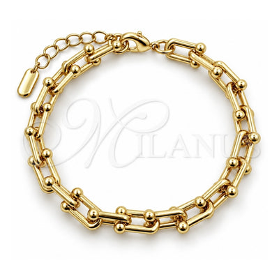 Oro Laminado Fancy Bracelet, Gold Filled Style Horseshoe and Oval Bar Design, Polished, Golden Finish, 03.213.0459.07 (Thickness, 7 Inches Length)