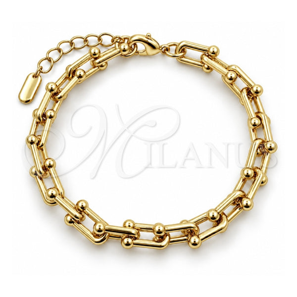 Oro Laminado Fancy Bracelet, Gold Filled Style Horseshoe and Oval Bar Design, Polished, Golden Finish, 03.213.0459.07 (Thickness, 7 Inches Length)