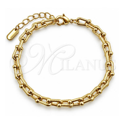 Oro Laminado Fancy Bracelet, Gold Filled Style Horseshoe and Oval Bar Design, Polished, Golden Finish, 03.213.0460.07 (05 MM Thickness, 7 Inches Length)